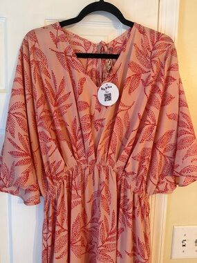 easel Pink Dress with Red Dot Floral Print